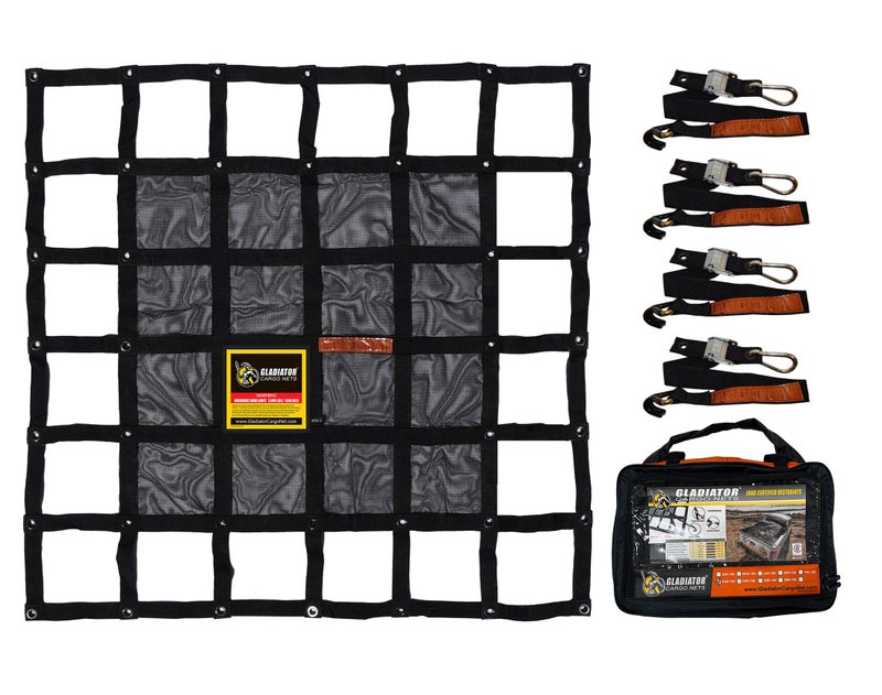 Gladiator Cargo Nets - Heavy Duty Cargo Net - Truck Organizer-Interior-Roof Rack-Jeep-SUV- Baja-Camping -(GBN-100) 4' x 4' - Image 1